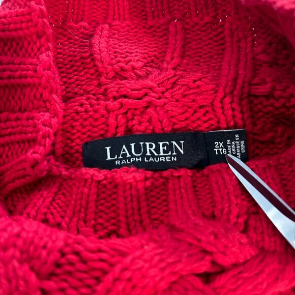 Lauren Ralph Lauren Funnel Neck Cable Knit Sweater plus size 2X Red - Picture 5 of 9
